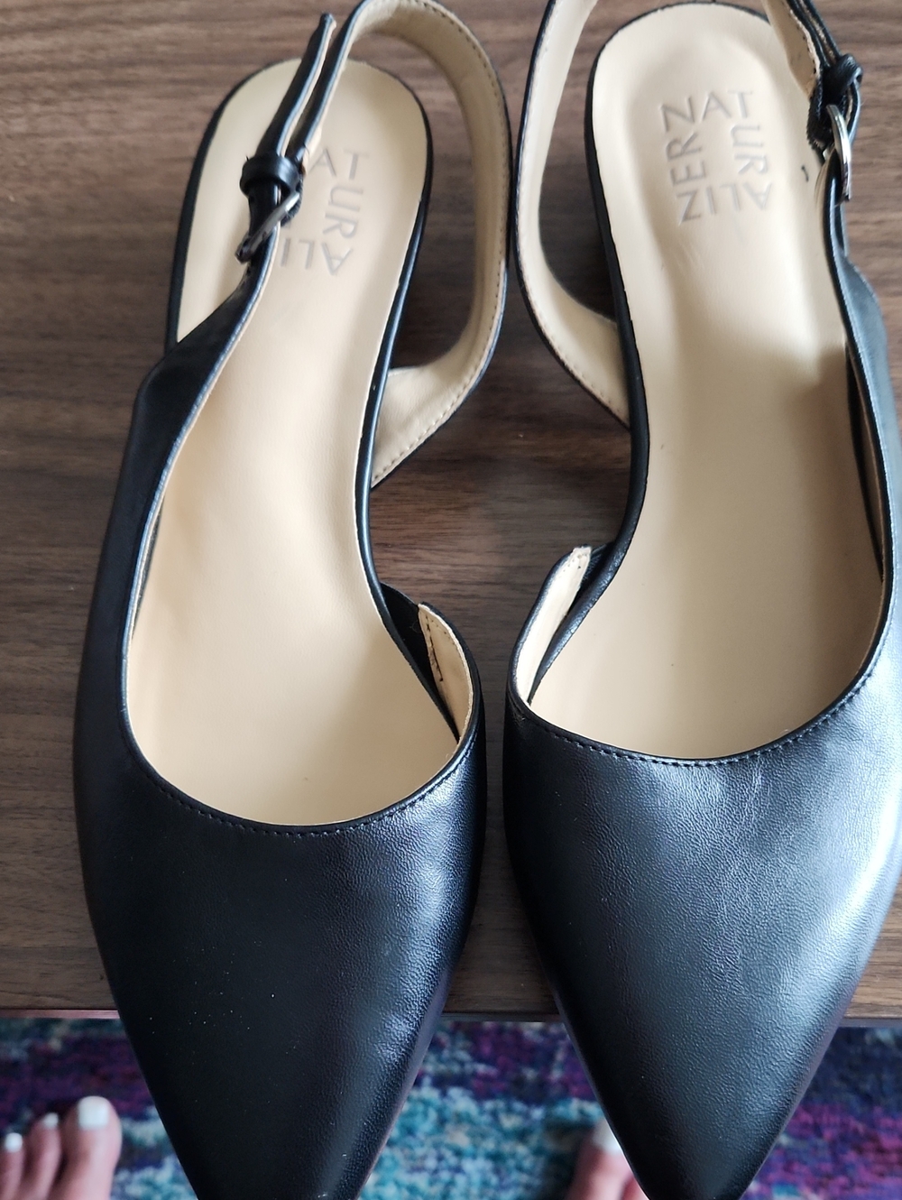 Naturalizer Black Pointed Slingback Flats with Buckle